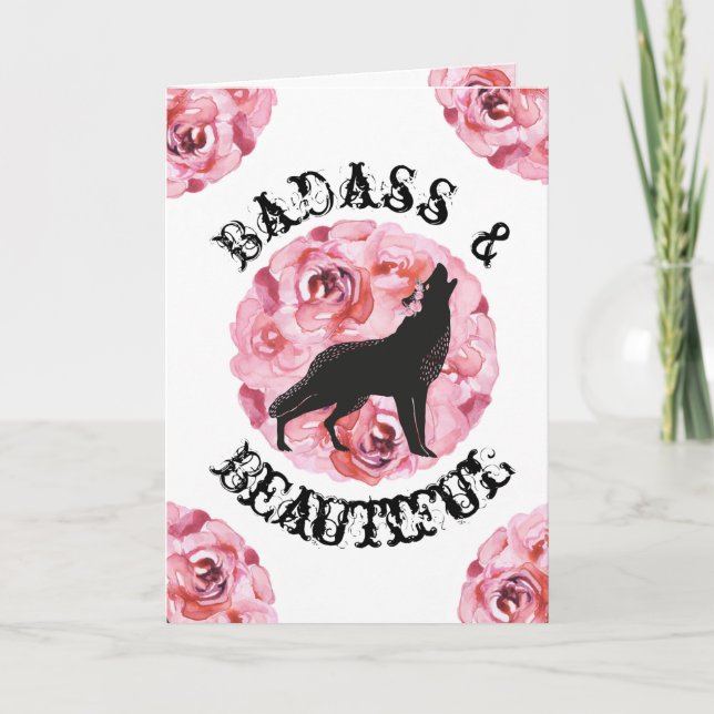 Badass et belle carte d'encouragement Rose Wolf (Devant)