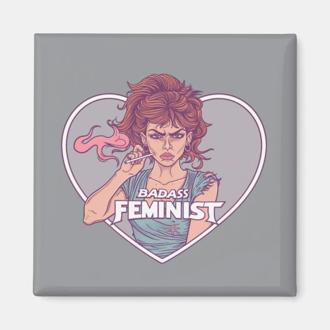 BADASS FEMINIST, cartoon Magnet (Front)