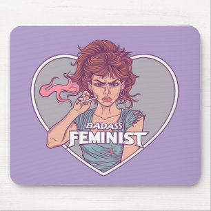 BADASS FEMINIST, cartoon Mouse Pad