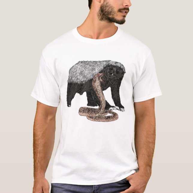 Badass Honey Badger & Cobra Snake Funny Animal Art T-Shirt (Front)