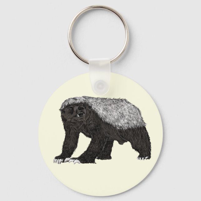 Badass Honey Badger Fearless Attitude Animal Art Keychain (Front)