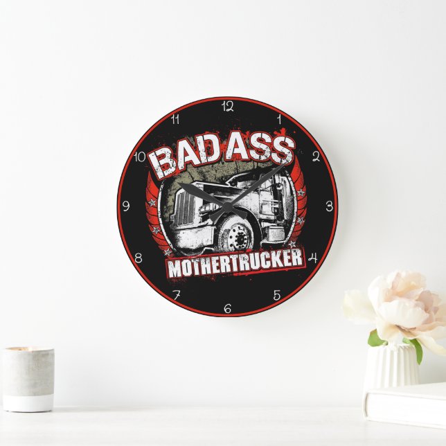Badass Mothertrucker Large Clock (Home)