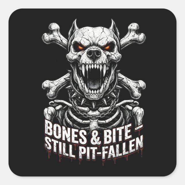 Badass Skeleton Bulldog Gothic Skull Square Sticker (Front)