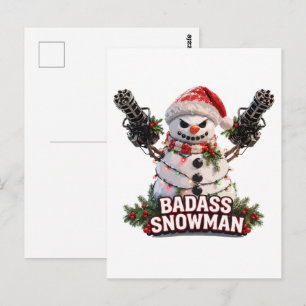 Badass Snowman Christmas Action Postcard