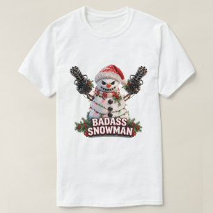 Badass Snowman Christmas Action T-Shirt