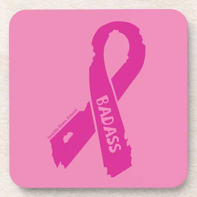 Badass/ torn ribbon...Breast Cancer Coaster (Front)