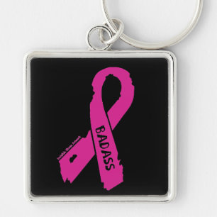 Badass/ torn ribbon...Breast Cancer Keychain