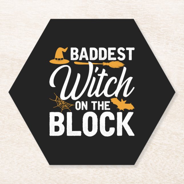 Baddest Witch On The Block Paper Coaster (Front)