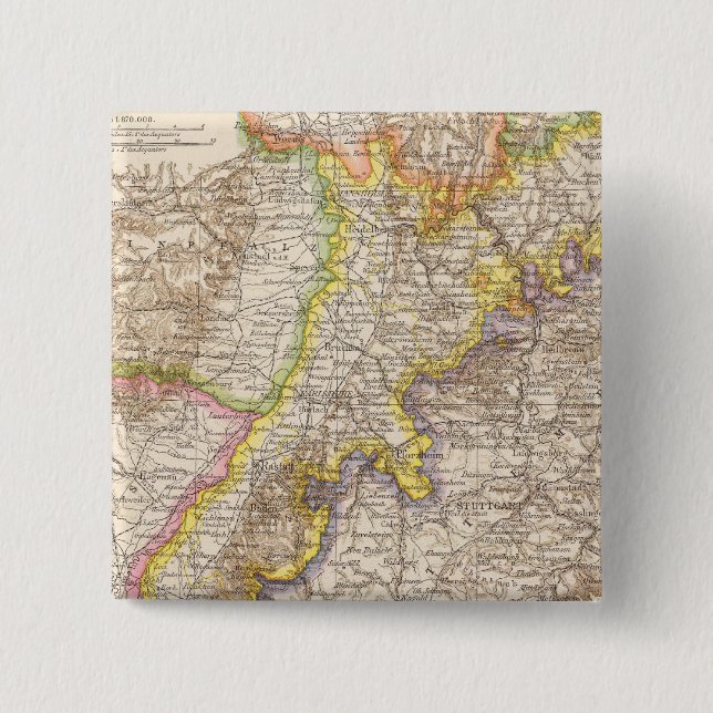 Baden Germany Atlas Map 2 Inch Square Button (Front)