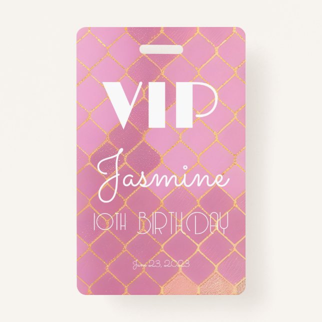 Badge 10e fête d'anniversaire fille or rose Parties scin (Devant)