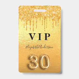 Badge 30e anniversaire or paillettes métalliques gouttes