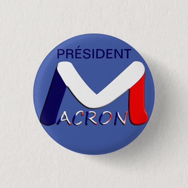 Badge 32 mm, Emmanuel Macron Président (Devant)