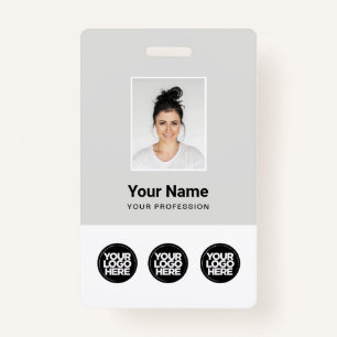 Badge 3 Logos multiples Photo de l'employé, Code barre, 