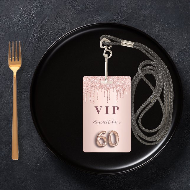 Badge 60e anniversaire rose gouttes d'or rose (Créateur téléchargé)