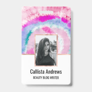 Badge Abstrait Moderne Féminin Rose Tie Dye Peinture Bla