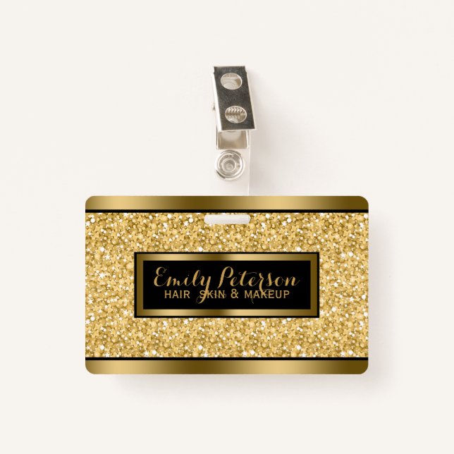 Badge Accents Gold Faux Parties scintillant Or Et Noir (Devant avec clip)