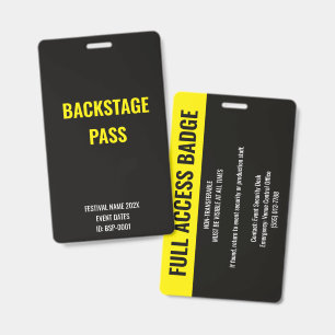 Badge Accès personnalisé à la scène arrière Concert Full