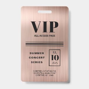 Badge Accès total VIP personnalisé Rose Gold