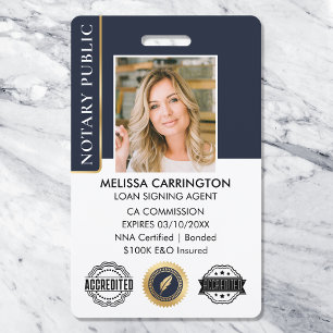 Badge Accréditation Notaire Photo publique QR Blue Gold