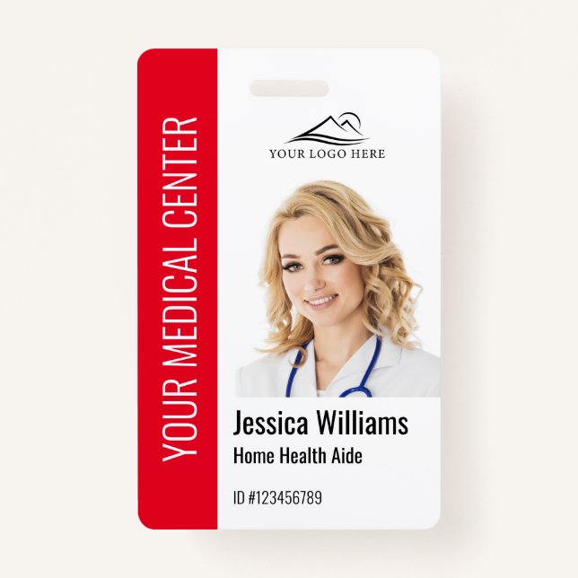 Badge Accueil Aide à la santé - ID photo Médicale Rouge (Devant)