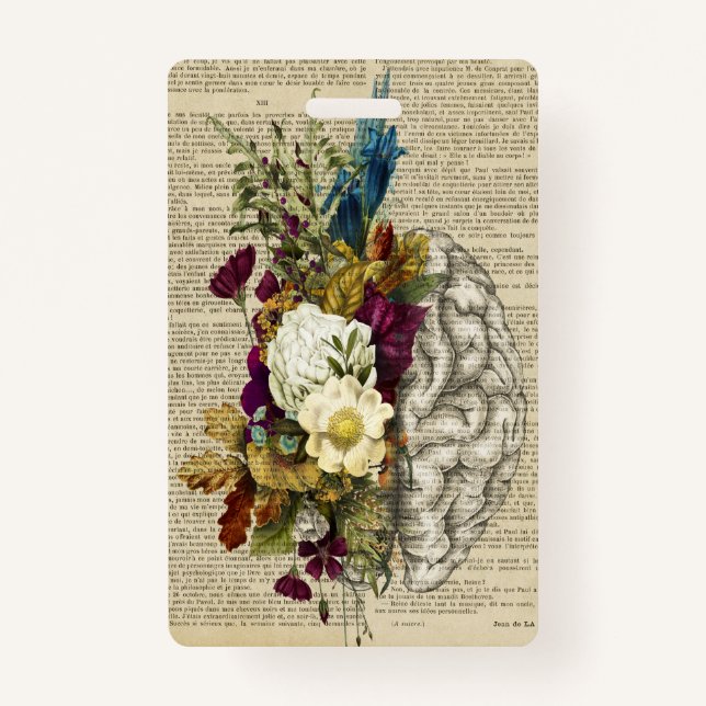 Badge affiche d'anatomie du cerveau floral médical (Devant)