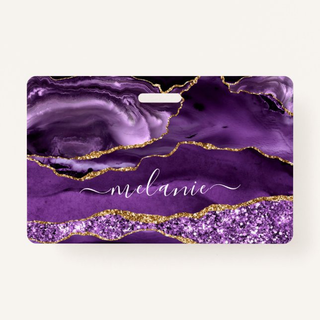 Badge Agate Violet violet Parties scintillant or Votre n (Devant)