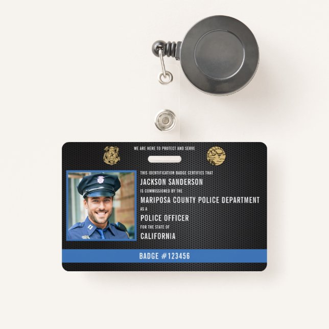 Badge Agent de police Application de la loi Employé Phot (Front with Retractable)