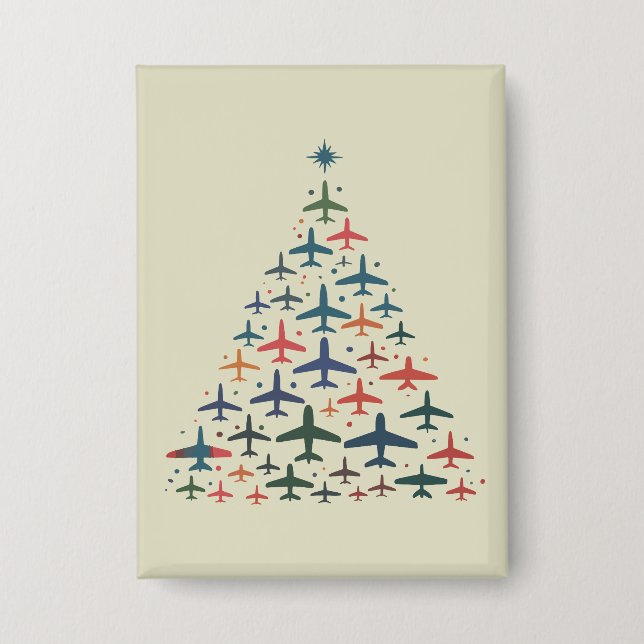 Badge Airplane Christmas Tree Retro Pilot Flying Flight  (Recto)