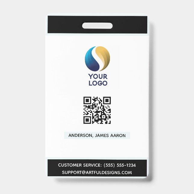 Badge Ajouter votre logo avec QR Code noir Entreprise (Avant)