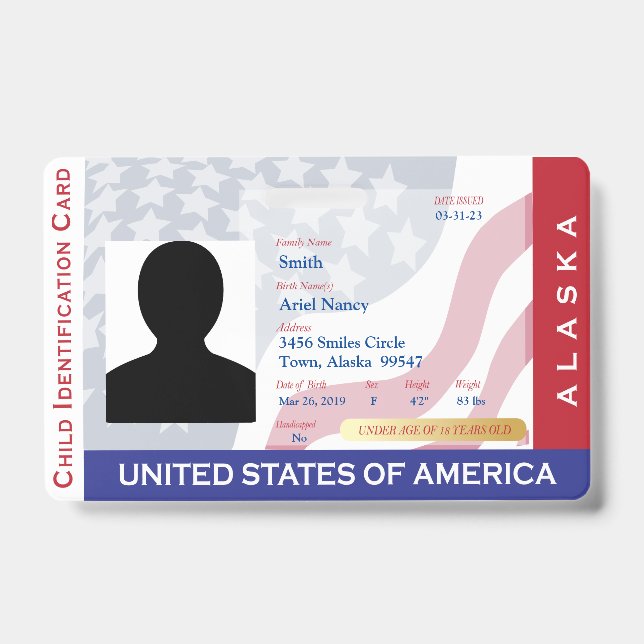 Badge ALASKA - Carte d'identité enfant (Avant)