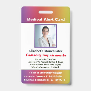 Badge Alergie Handicap Alerte Contact ID Photo Personnal