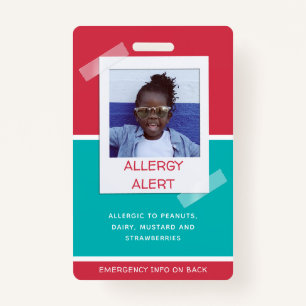 Badge Alerte allergique Enfants Photo Médicale Urgence g