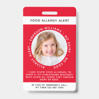 Badge Alerte aux allergies alimentaires rouges