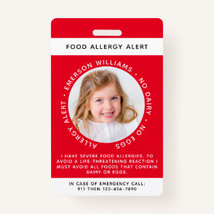 Badge Alerte aux allergies alimentaires rouges