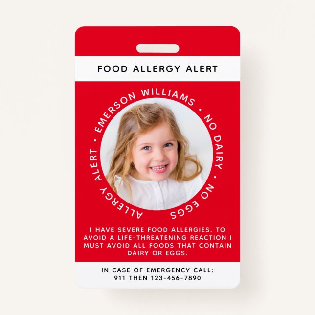 Badge Alerte aux allergies alimentaires rouges (Devant)