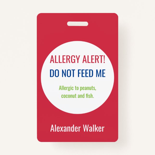Badge Alerte d'allergie alimentaire pour enfants personn (Devant)