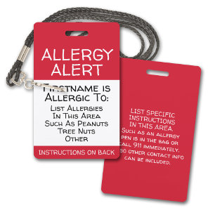 Badge Alerte d'allergie pour les informations Médicales 