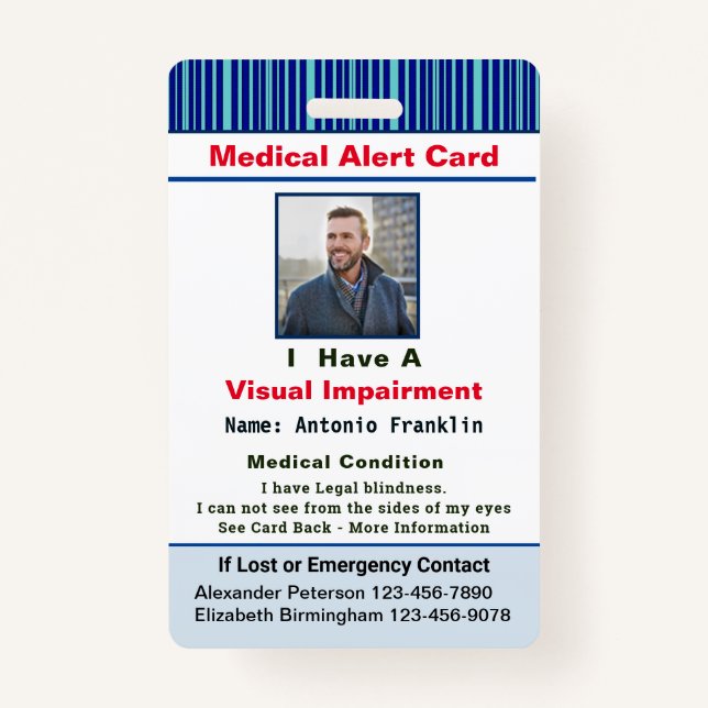Badge Alerte Médicale Nom de photo Contact Carte d'ident (Devant)
