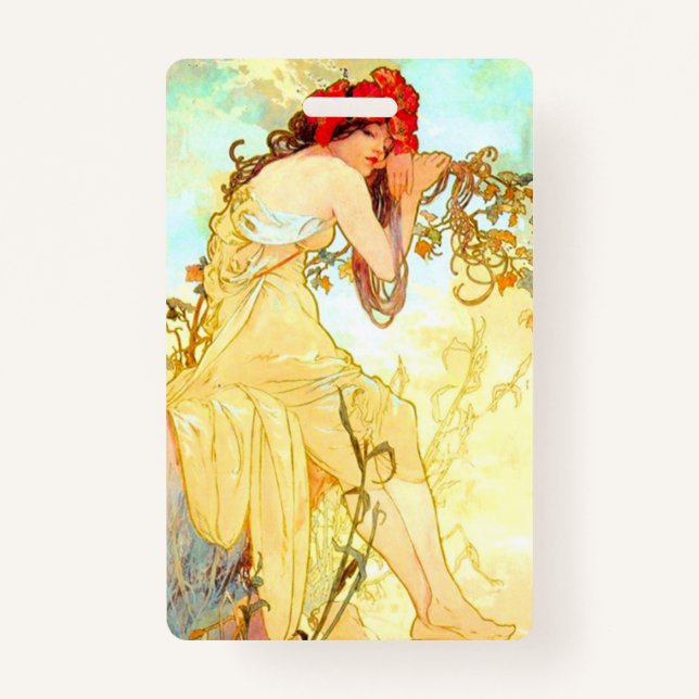 Badge Alphonse Mucha Art Nouveau Été (Devant)