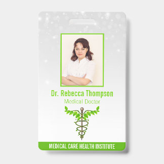 Badge Alternative Médicale Caduceus Green Feuilles White