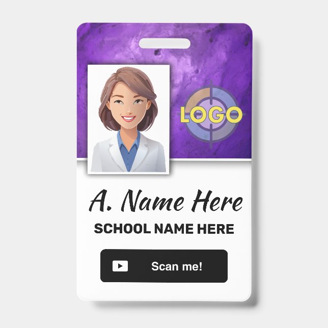 Badge Amethyst Purple Custom Work ID Logo photo Code à b (Avant)