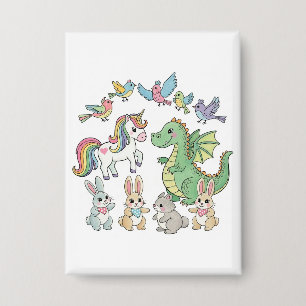 Badge Amis de fantaisie mignons – Bouton d'anniversaire 