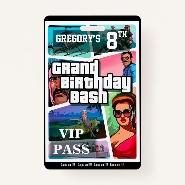 Badge Anniversaire Bash -badge d'invitation personnalisa (Devant)