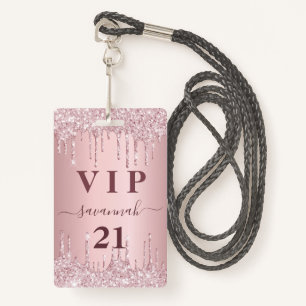 Badge Anniversaire parties scintillant rose vif gouttes 