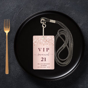 Badge Anniversaire rose or rousse poussière vip invitati