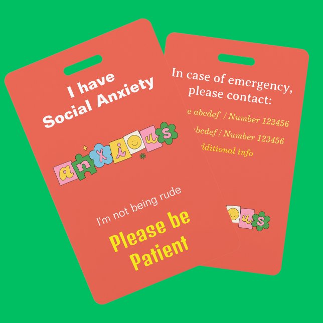 Badge Anxiété invisible handicap inactif lanyard ID (Social anxiety badge)