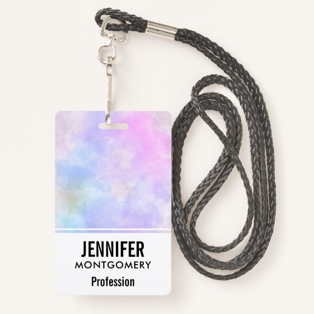 Badge Aquarelle Abstraite bleu violet élégant (Derrière avec lanière)