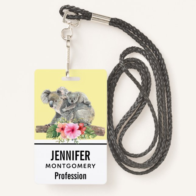 Badge Aquarelle Koala Oears mignonne maman & bébé (Derrière avec lanière)
