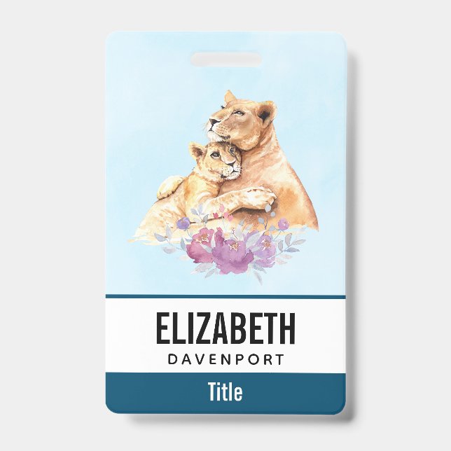 Badge Aquarelle mignonne Mère Lion & Cub (Avant)