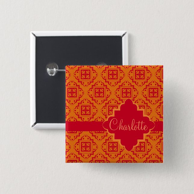Badge Arabesque Marocain Orange Rouge (Devant & derrière)